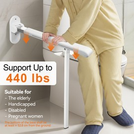 SPECILITE Heavy Duty Toilet Grab Bar - 440lb Sturdy Support, Safety Rails with Non-Slip Waterproof handrail & Night Glow Strips, Space Saving Flip-Up Design for Elderly, Disabled, Pregnant & Injury