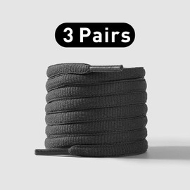 UamGlsob 3 Pairs Oval Flat Trainers Laces, 6mm Thin Shoestrings Shoelaces Replacement for Sports Running Skate Sneakers (Black, 54"/140cm)