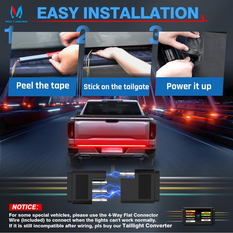 MICTUNING 60 inches Triple Row 504 LEDs Tailgate Strip Light