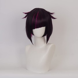Lilia Cosplay Wig Twisted Wonderland Sleeping Beauty Anime Costume with Mixed of Dark Purple and Magenta and Short Wigs for Men or Women Halloween Family Party