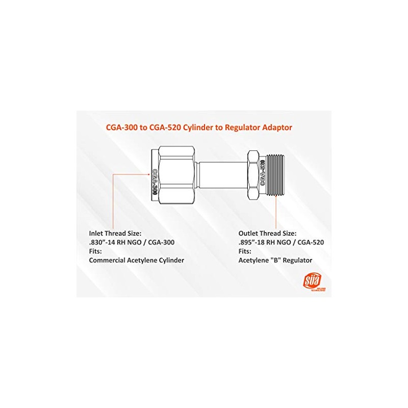 Acetylene Adaptor - CGA-300 (Commercial Cylinder) to CGA-520 (Size B