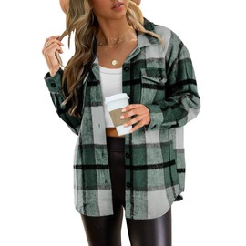 AUTOMET Womens Fall Outfits Fashion Clothes Shackets Flannel Plaid Button Down Long Sleeve Shirts Jackets 2024 Green L