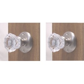 Rousso's Reproductions Crystal Antique Replica Surface Mount Dummy French Door Knob Set for One Side of Two Doors or Both Sides of One Door Also for Decorating Ideas with Faux Knobs  (Satin Nickel)