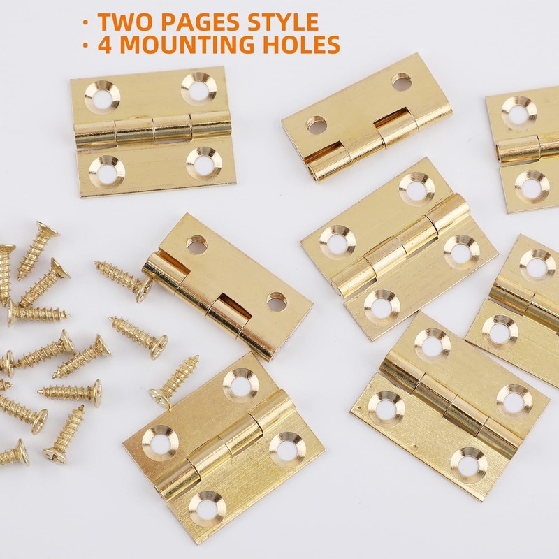 8Pcs Mini Hinges,Small Box Hinges,Mini Solid Brass Cabinet Drawer Butt