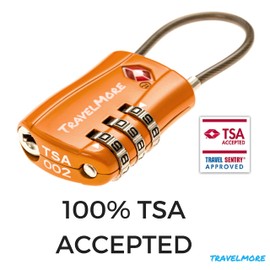 TravelMore Kabel-Gepäckschloss für Flug-Reisen für Koffer und Rucksack TSA-geprüft – TSA-Schloss Orange 1-er Pack (1 Stück)
