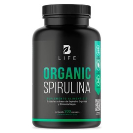 Spirulina Orgánica de 300 Cápsulas 500 mg. Ingredientes naturales: Alga Espirulina. Organic Spirulina B Life.