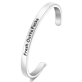 BEKECH Funny Sarcastic Gift for Her Fresh Outta Fucks Cuff Bracelet F Word Gift for BFF Swear Words Bad Word Gift Cursing Jewelry for Girls Women (silver)