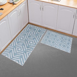 Sussex Home Non Skid Washable Kitchen Runner Rugs Set of 2 - Ultra-Thin Lattice Area Rugs for Laundry Room, Entryway, Bathroom - Multipurpose Set of 44 x 24 and 31.5 x 20 Inches Floor Mats