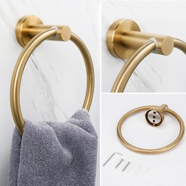 NearMoon 4 Pieces Bathroom Hardware Set, Include Hand Towel Ring, Toilet Paper Holder and 2 Robe Towel Hooks, Stainless Steel Bathroom Accessories Wall Mounted (Brushed Gold)