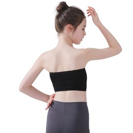 Yolrky Tube Top Kids Dance Bra with Cup Wirefree Bear Top Stay in Place for Kids, Black, M