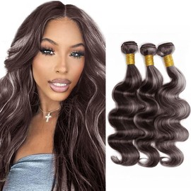 P4/Grey Bundles Highlight Body Wave Human Hair Bundles Two Tone Brown Mixed With Silver Bundles Human Hair 12 14 16 Inch Brown Gray Bundles Hair Weave