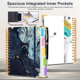 Spiral Journal Notebook for Work, 300 Pages 5 Subject Notebook College Ruled with Dividers & Tabs, 8''x 10'' Large Cute Notebooks Journal for Women Students Note-Taking and Organizer (Navy Marble)