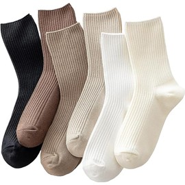 Womens Cute Crew Socks Casual Athletic Aesthetic Socks Neutral Cotton Socks for Solid Color Stretch Socks for Girls (Multicolor)