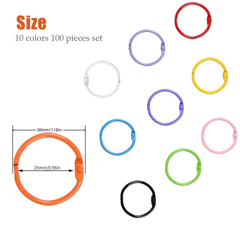 Pack of 100 Metal Binder Rings 30mm for Binder Key