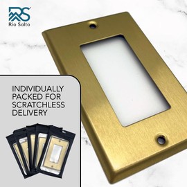 Rio Salto BRASS Metal Rocker Decora Decorator Gold Light Switch Wall Plate or Outlet Cover Wall Plate STANDARD SIZE Single Receptacle Wallplate Rocker Covers 1 Gang 4.50" x 2.76" (4 Pack)