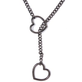 Anuoli Heart Slip Chain Necklaces for Women,Stainless Steel Adjustable Lariat Heart Y-Necklace,Punk Gothic Cuban Collar Choker Necklace for women (Black)