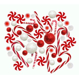 250 Floating Realistic Christmas Sparkling Red & White Peppermints-Candy Canes-Fills 5 Gallons for Your Vases-with Measured Transparent Water Gels Floating Kit-Warm White Submersible Fairy Lights