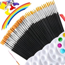 Set 50 Pinceles Para Acrílicas Gouache Acuarela Oleo Dibujo Cerdas Negro Puntiaguda Plano