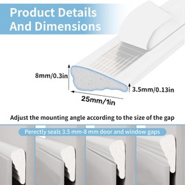 118” Wedge Weather Stripping Tape, Self-Adhesive Door Seal Strip for Soundproofing and Insulation, Window Draft Blocker Gap Filler Winter Insulation Tape Noise Blocker for Exterior Front Door (White)