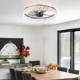 Depuley Modern Ceiling Fans with Lights: 16-Inch Gold Small LED Fans for Bedroom Indoor Outdoor - Low Profile Ceiling Fan with APP Remote Control - Dimmable Ultra-quiet DC Motor Memory Function