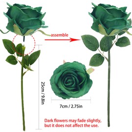 Felice Arts 12 Pack Green Artificial Roses Emerald Green Flowers with Stems Silk Roses Fake Flowers Bouquet for Wedding Centerpiece Table Vase Home Kitchen Party DIY Decor