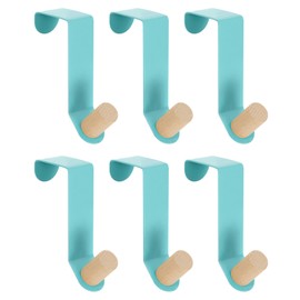 sourcing map Over The Door Hooks,6pcs - Carbon Steel Paint Door Hanger Hook, Single Hooks for Hanging Clothes, Hats, Towels (Blue)