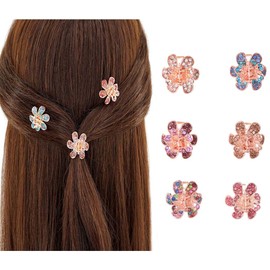 Campsis 6 PCS Rhinestone Mini Hair Clip Flower Jaw Clip Sparkly Crystal Small Hair Claws Bling Daily Party Birthday for Women Girls