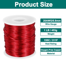 MECCANIXITY 20 AWG Magnet Wire, 20 Gauge Enameled Copper Wire, 1 Lb Magnetic Coil Wire for Transformer, Motor, Electric, 155C(311F)