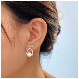 Erimberate Vintage Pearl Stud Earrings Cz Pearl Earrings Bohemian Pearl Stud Earrings Gold Crystal Bar Earrings Pearl Cross Criss Earrings Jewelry for Women