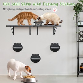 Cat Wall Shelves Set of 2, Cat Shelves and Perches for Wall, Cat Shelves Wall Mount for Large Cat, Cat Wall Furniture with 3 Cat Wall Steps, Cat Climbing Shelf, Cat Wall Shelf with 2 Cat Food Shelf