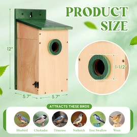 Yaocom 2 Pack Bird Houses for Outside 12" H Wooden Bluebird Nesting Box Wall Tree Pole Mountable Heavy Duty Bird House Predator Guard for Bluebird Wren Swallow Finch