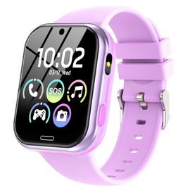 Children's Smartwatch - Smart Watch Phone for Children's Watch Girls Boys with Games Call Function SOS Camera Music Pedometer Torch Alarm Clock Kids Calling Gift for 4-10 Years Purple