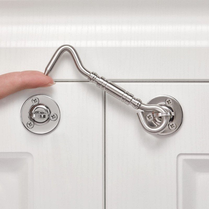 2 Packs Brushed Nickel 4”Hook and Eye Gate Door Latch,Solid