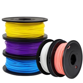FAHKNS 3D Printer Filament Bundle Multicolor, 250g PLA Filament 1.75mm, Dimensional Accuracy +/- 0.02 mm,1.25kg Total, 0.25kg per Spool, 5 Pack, Vacuum Packed, white+yellow+blue+purple + pink