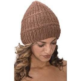 Hand Knitted 100% Merino Wool Snowboard Ski Himalayan Nepal Slouchy Beanie Polar Fleece Lined Woolen Stocking Cap Womens Winter Hat Brown