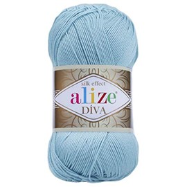 Alize Diva Silky Effect 100% Microfiber Acrylic Yarn 1 Ball skeins 100gr 383yds Color (346 - Sky Blue)