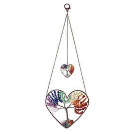 JSDDE Heart 7 Chakra Healing Crystal Tree of Life Hanging Ornament Wire Quartz Gemstone Wall Hanger Home Office Windows Decoration Meditation Balancing