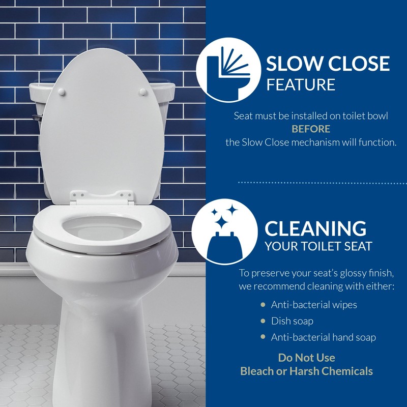 Bemis Aurora Slow Close Toilet Seat, Easy Clean Hinges and