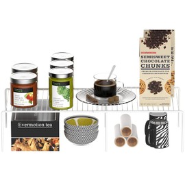 GEDLIRE Kitchen Cabinet Expandable Shelf Organizers Set of 4, Adjustable Metal Wire Pantry Storage Shelves, Plate Dish Organizer Rack for Cabinets, Cupboard, Counter, Freezer, Countertop, White