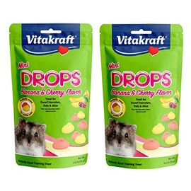 Vitakraft 2 Pack of Mini Drops Treats, 2.5 Ounces Each, Banana and Cherry Flavor, for Dwarf Hamsters Rats and Mice