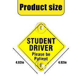 KHGUZ 2PCS Student Driver Car Sign, 5 x 5 Inch Please Be Patient Vehicle Window Sign Stickers with Suction Cups, Safety Warning Automotive Decal for Beginners Driving Learner, Universal Fit (Style 3)