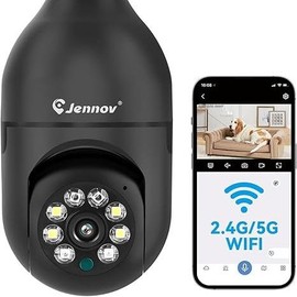 Jennov Light Bulb Security Camera, 360°/2k HD Wireless Camera, 5/2.4Ghz Wi-Fi Light Socket Camera with Auto Tracking, AI Human Detection, Compatible with Alexa for Indoor&Outdoor Home Security - pcs: Light Bulb Cam - Black