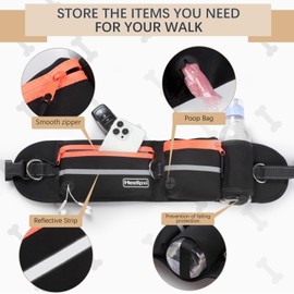 Heellpxi Retractable Hands Free Dog Leash with Dual Bungees for 2Dogs, Adjustable Waist Belt Fanny Pack, Reflective Stitching Leash for Running Walking Hiking Jogging Biking Orange