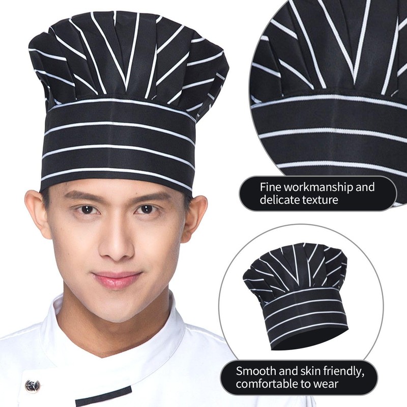 1 x black and white striped apron, 1 x chef's