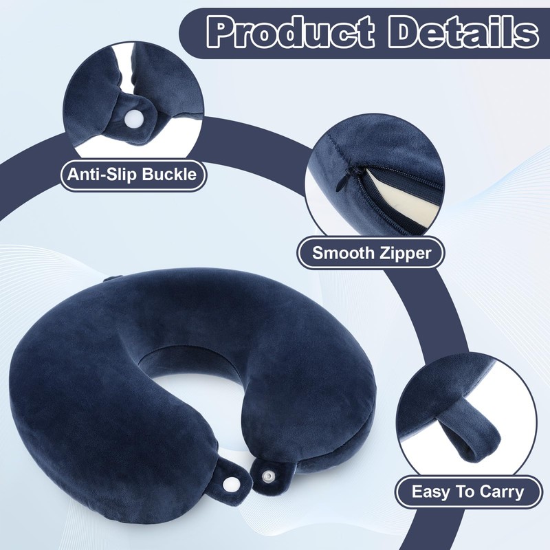 2 Packs Travel Pillow Cover Reusable Blue U Shaped Neck