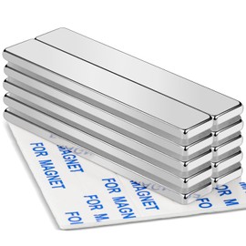 MIKEDE Strong Rare Earth Neodymium Magnets, Heavy Duty Bar Magnets with Double-Sided Adhesive, Powerful Pull Force, Perfect for Fridge, Garage, Kitchen, Science, Craft, Office, DIY 60x10x3mm 10pack