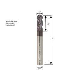 Rohit 4 Flute C-102 Solid Carbide Micro Grain Ball Nose End Mills 1/4" Diameter (0.25 ") x 1/2" Cut Length, 1/4" Shank Diameter x 2" Overall Length. 30 Degree Helix Angle