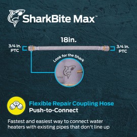 SharkBite Max 3/4 x 18 Inch Flexible Repair Coupling Hose, Push to Connect Brass Plumbing Fitting, PEX Pipe, Copper, CPVC, PE-RT, HDPE, UR3016FX18