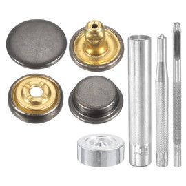 HARFINGTON 24Set Leather Snaps Fasteners Kit 15mm Dia Brass Press-Stud Cap Button 2.95" Length Metal Snap Buttons with 4 Install Tools for Coat Bag Leather Marine Boats Canvas, Gun