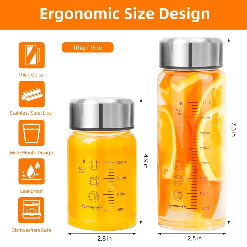 Glass Juice Bottles 6 Pack 10 oz - Wide Mouth